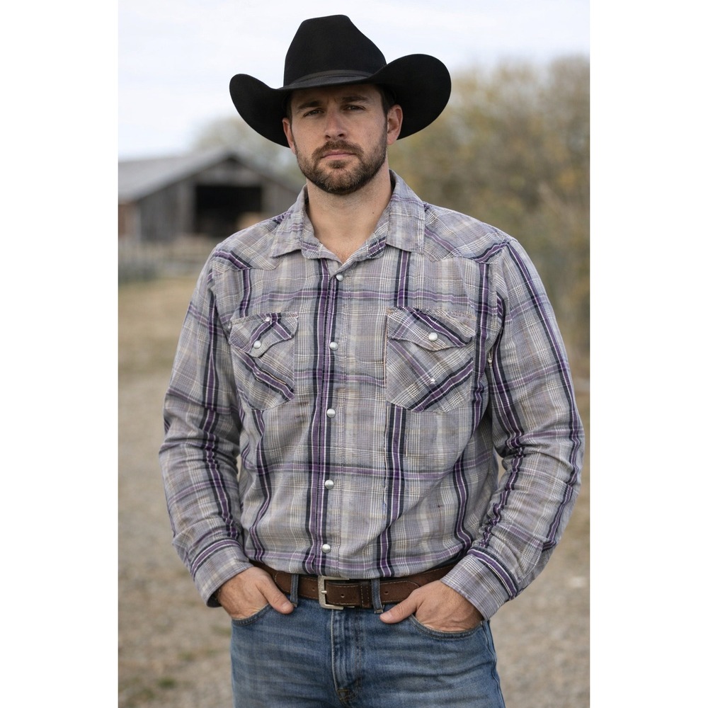 Levi's cowboy Purple Plaid Pearl Snap Mens‎ XXL Long Sleeve Western Work Rodeo